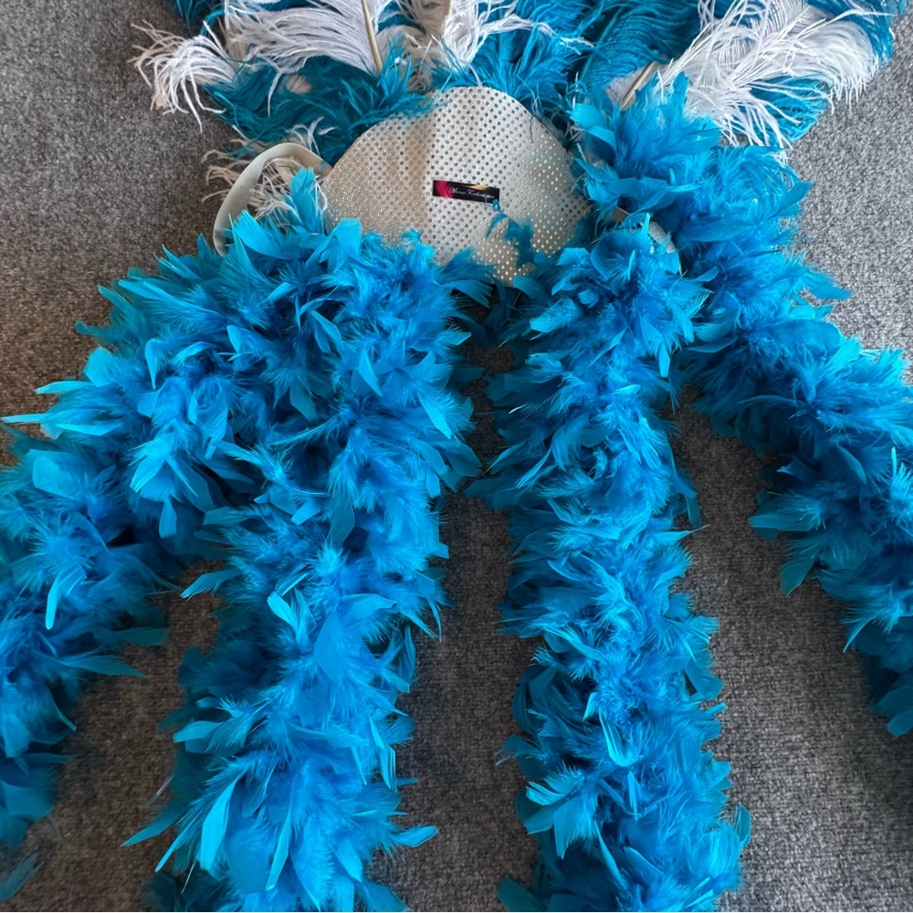 Ostrich Feather Fantasy Back Piece by Miami Feathers Burlesque Dance Turquoise - Picture 2 of 5